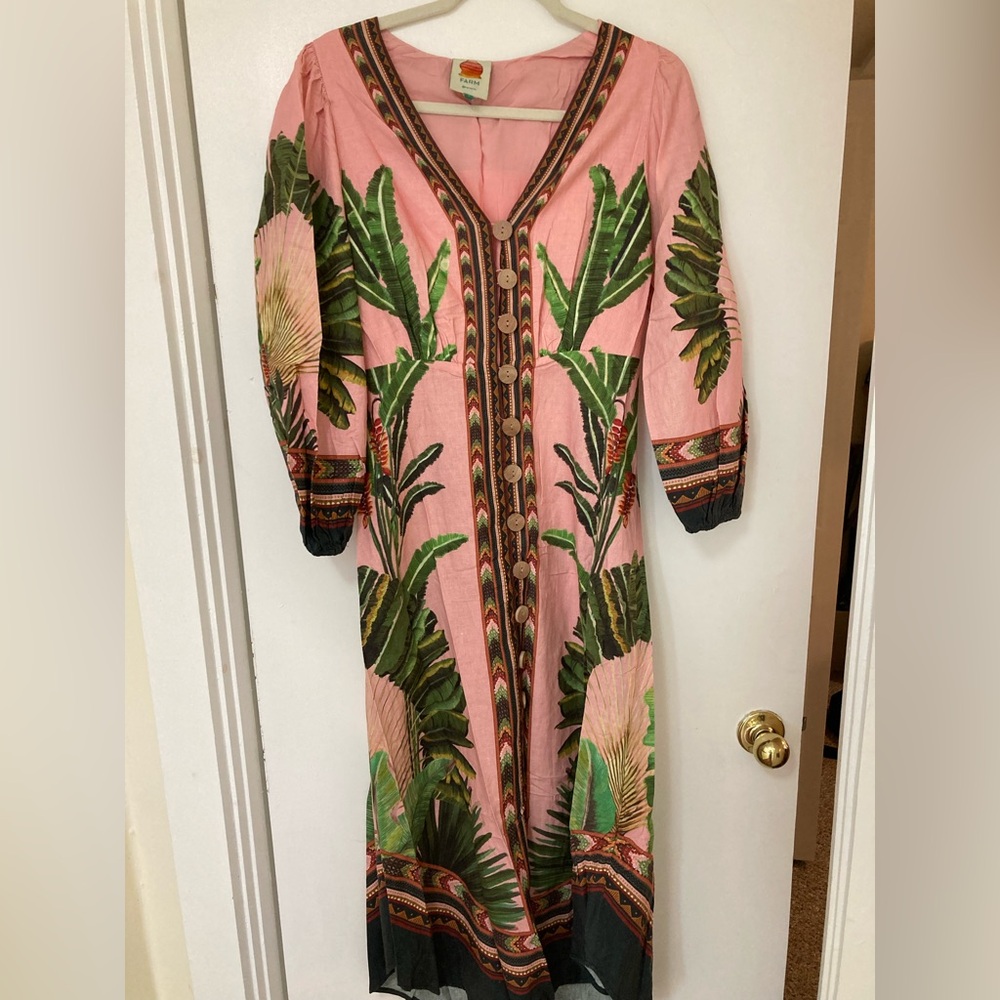 Farm Rio long sleeve button front midi dress